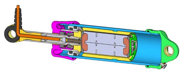 Section view of a linear damper with a permanent magnet positioned between the core halves