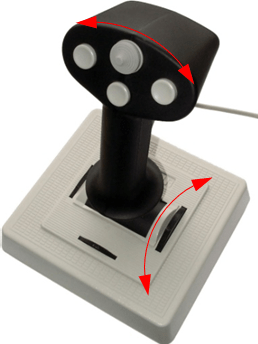 Joystick with multiple buttons and indicated movement directions