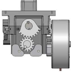 Detailed side view of a joystick, showing internal components and their functional interactions