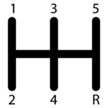 H-pattern shift diagram with five forward gears and reverse gear on the right, compatible with adaptive joystick