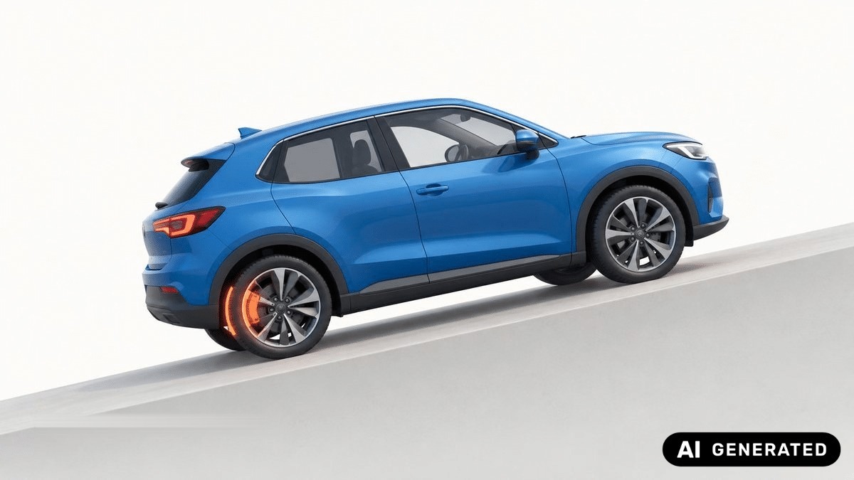 Car parked on a slope, held by its brake – analogy for holding without energy