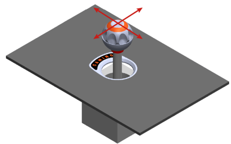 adaptive joystick 6 3D illustration of a joystick showing movement constraints and allowed directions
